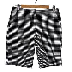 Izod Golf Womens Bermuda Shorts Black White Checker Print Stretch Size 6 10"
